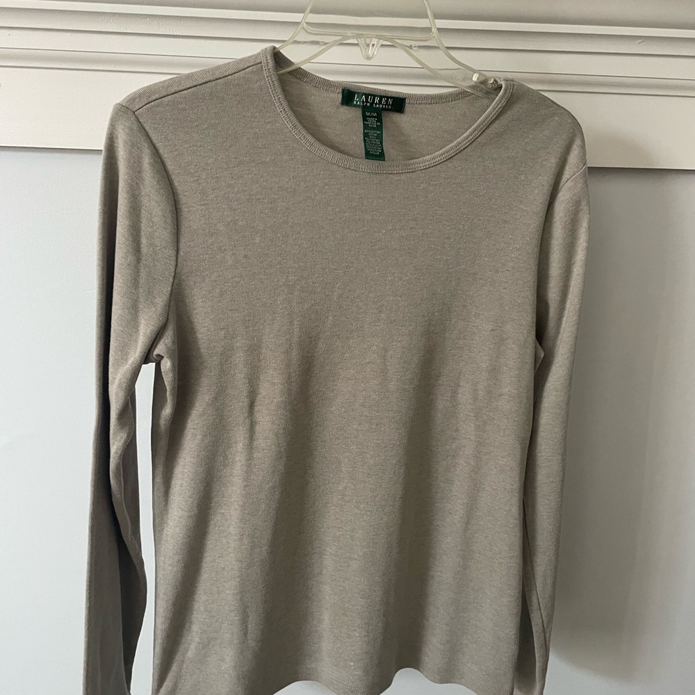 Ralph Lauren Women’s Light Gray Ribbed Top With Pocket Detail